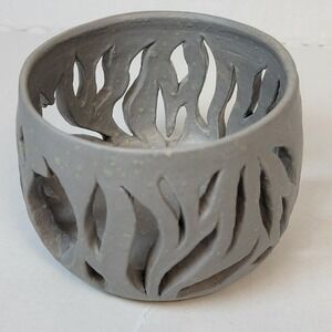 Vintage Studio Pottery Openwork Bowl Bear Mark Signed Stoneware‎ 2.5” Rustic